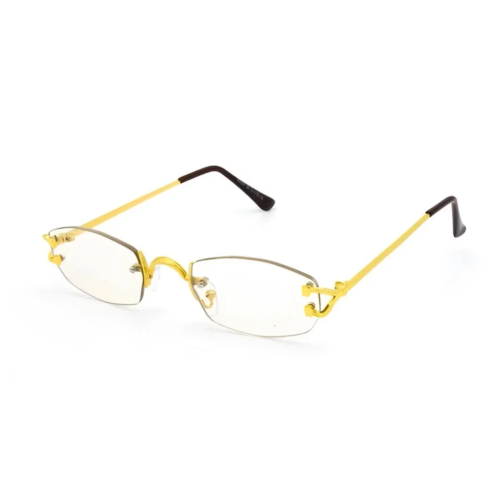 Rimless Sunglasses Gold Frame‎ Rectangle Lens Fashion Eyewear Men
